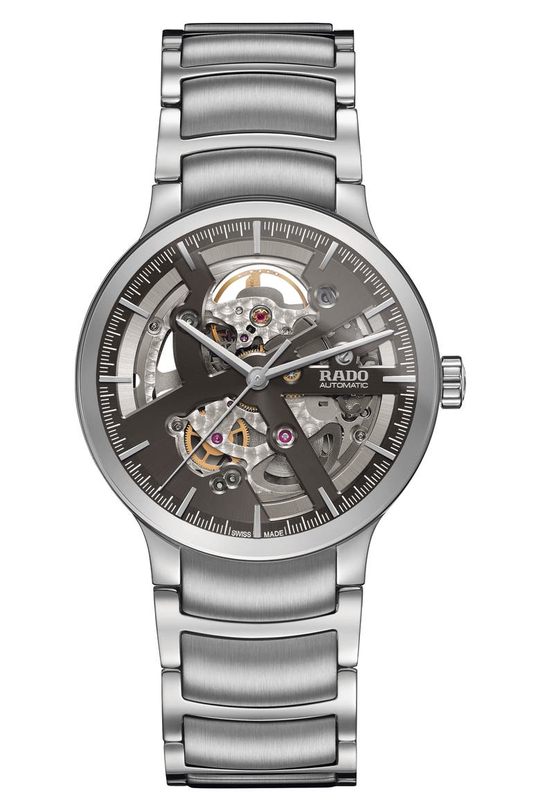Centrix Automatic Open Heart Bracelet Watch, 38mm, Main, color, SILVER/ GREY/ SILVER