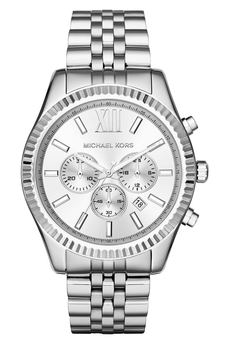 'Lexington' Chronograph Bracelet Watch, 44mm, Main, color, SILVER