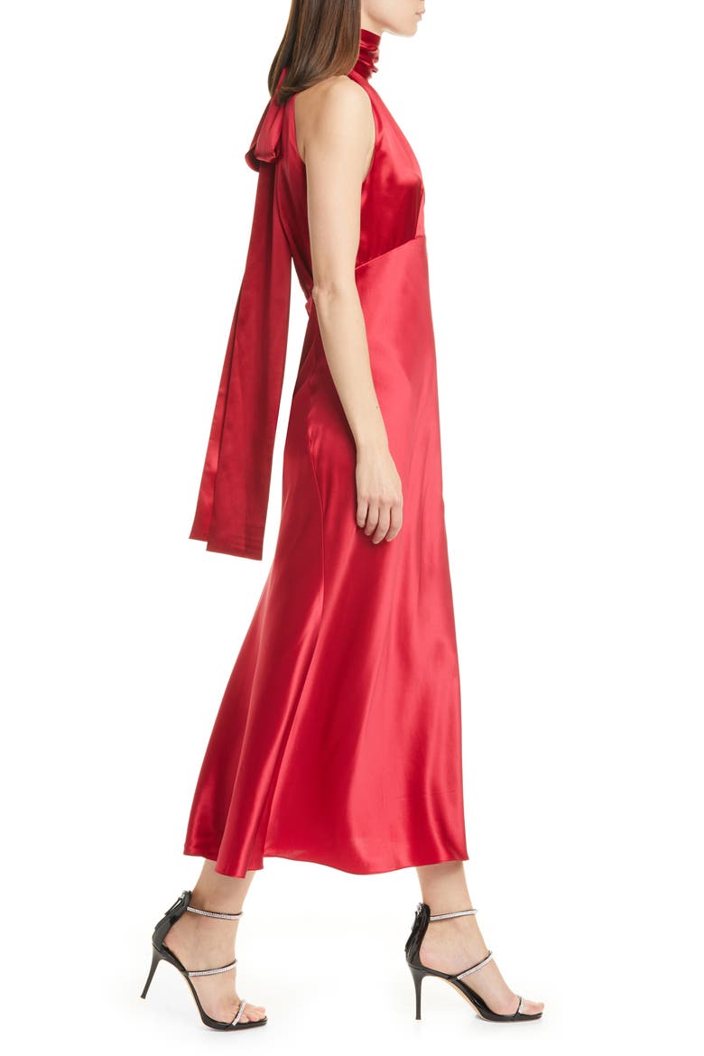 Michelle Silk Midi Dress, Alternate, color, CHERRY RED