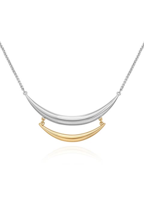 Two-Tone Crescent Bar Pendant Necklace