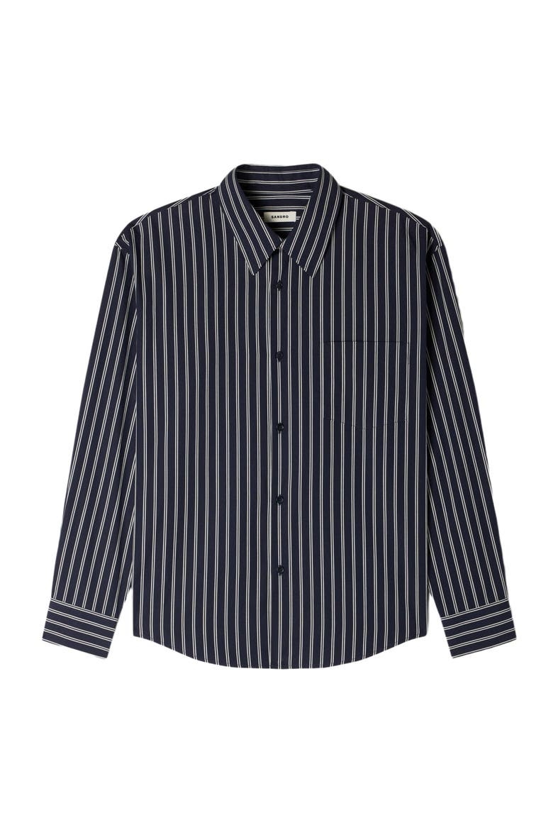 Striped cotton shirt, Alternate, color, Marine / blanc