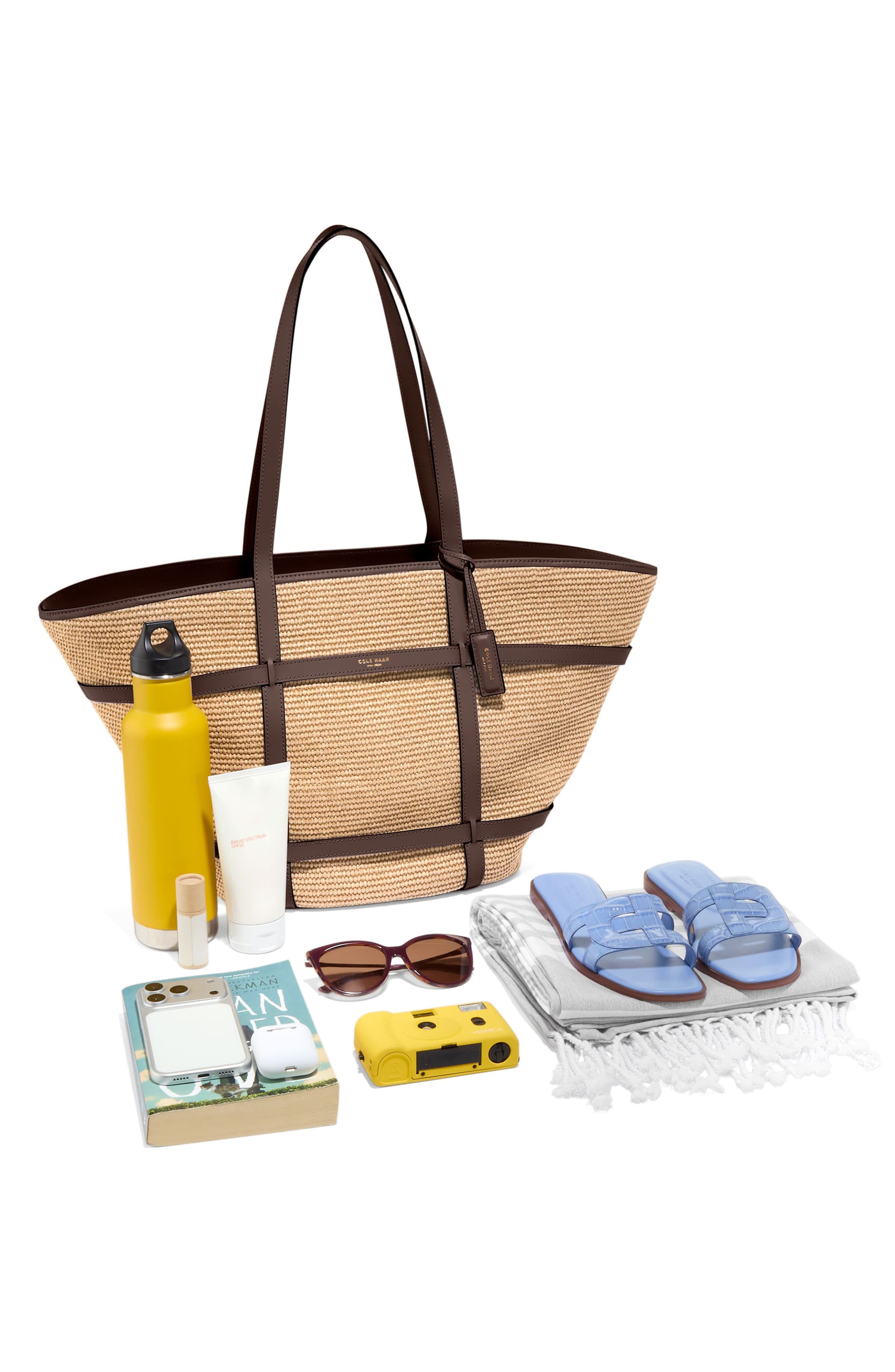 Cole Haan Key West Tote, Alternate, color, Natural Raffia/ Dark Chocolate