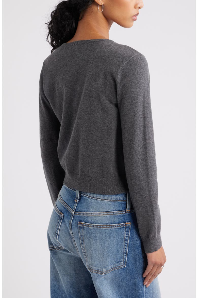 Crewneck Cotton Blend Cardigan, Alternate, color, GREY MED CHARCOAL HEATHER
