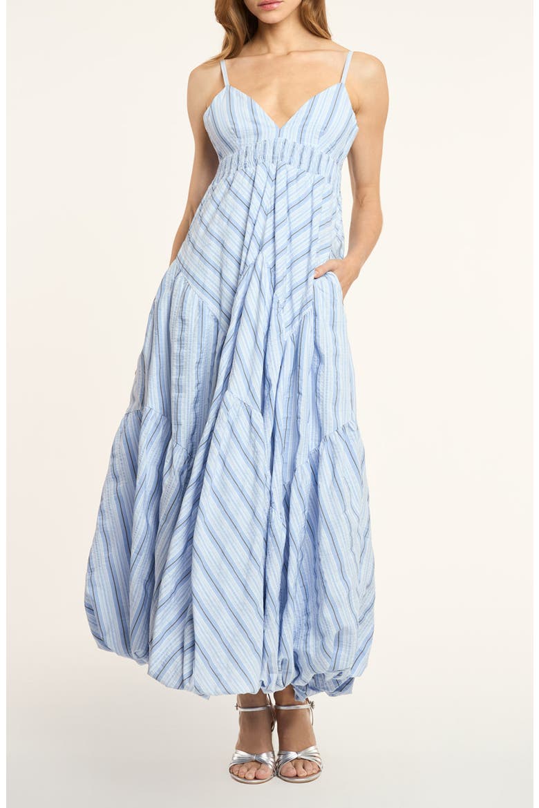 Evory Stripe Bubble Hem Cotton Blend Sundress, Main, color, BLUE MULTI