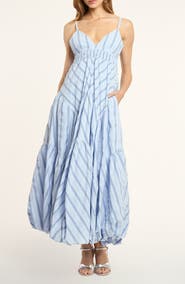 Cinq à Sept Evory Stripe Bubble Hem Cotton Blend Sundress