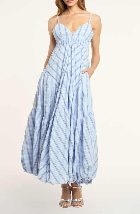 Evory Stripe Bubble Hem Cotton Blend Sundress