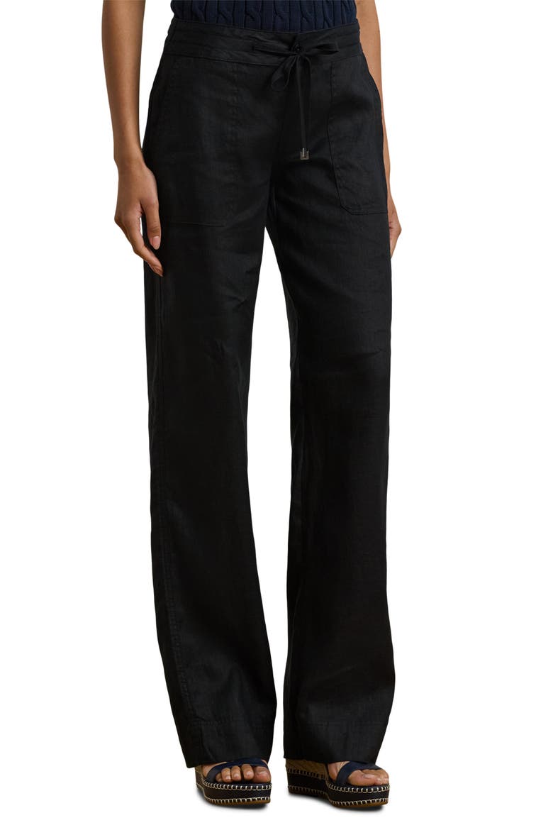 Wide Leg Linen Pants, Main, color, BLACK