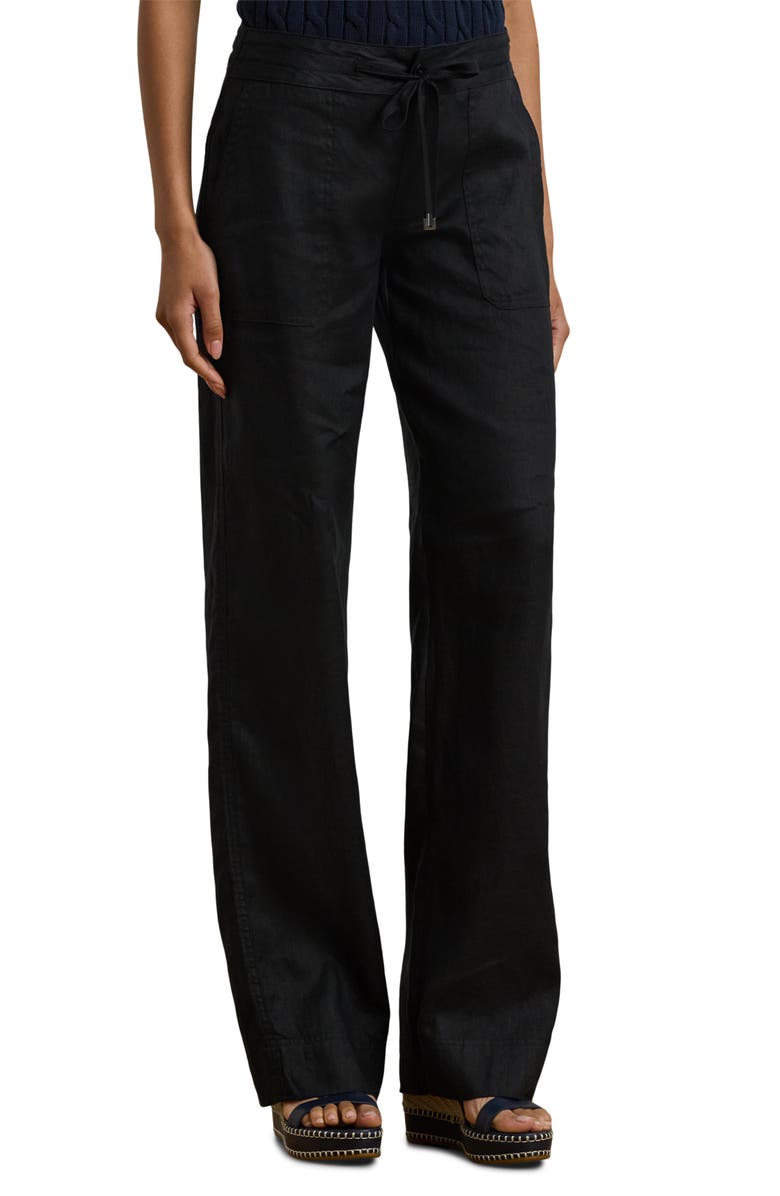 Lauren Ralph Lauren Wide Leg Linen Pants, Main, color, Polo Black