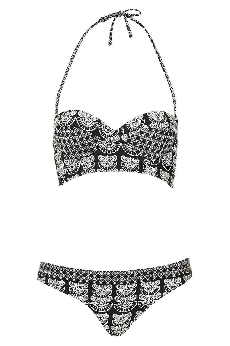 Print Bustier Bikini, Main, color, BLACK MULTI