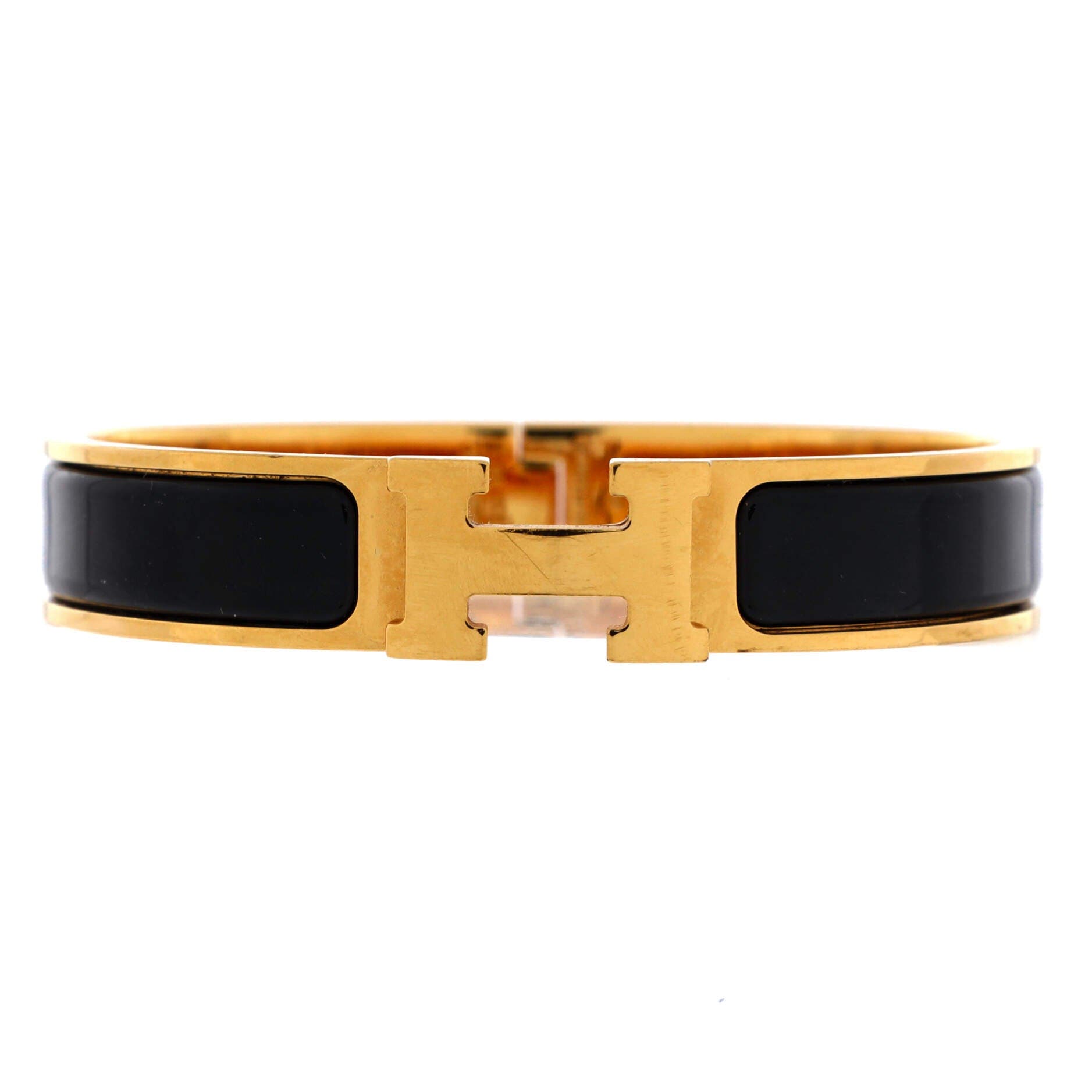 Pre-Owned Hermes Clic H Bracelet Enamel Narrow, Main, color, Black