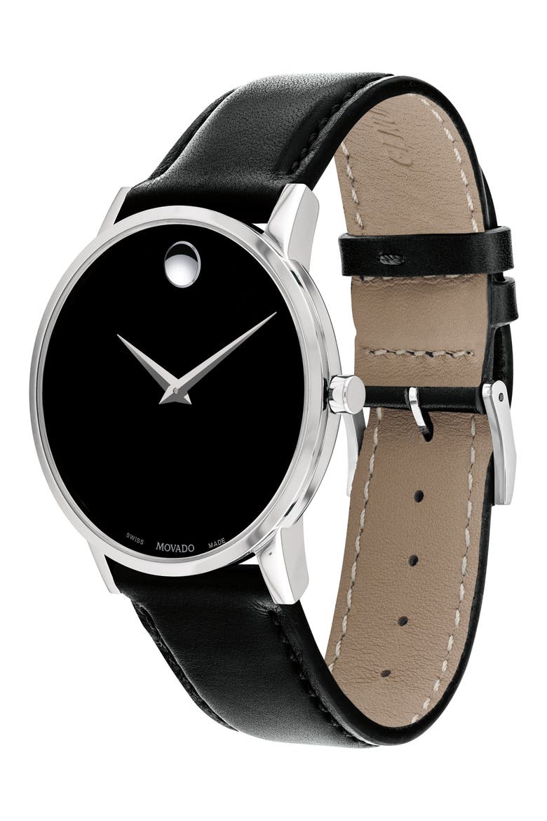 Leather Strap Watch, 40mm, Alternate, color, BLACK DIAL