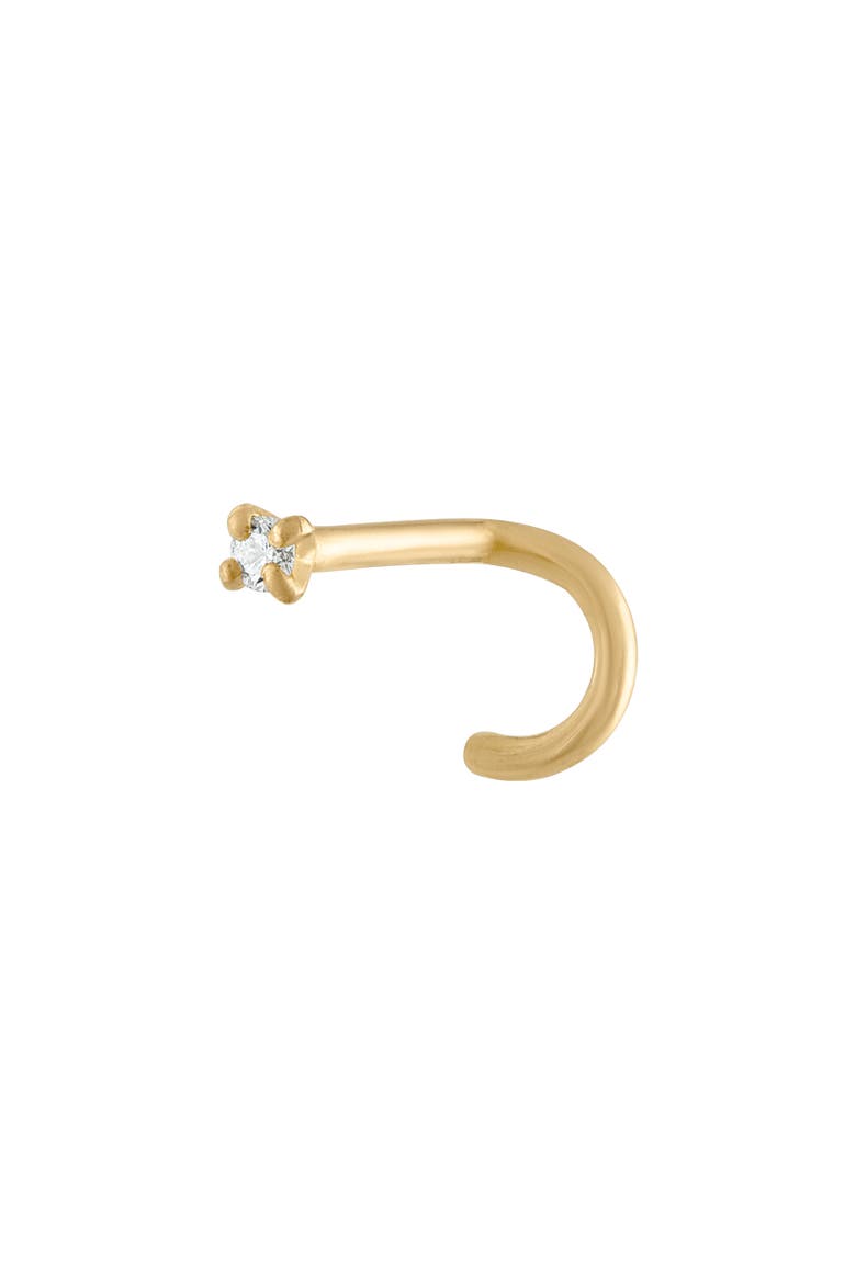 14K Gold Diamond Stud Nose Ring - 0.02 ctw, Main, color, YELLOW GOLD