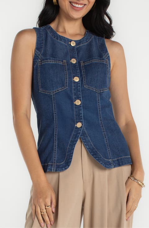 Liverpool Los Angeles Denim Split Front Vest (Regular & Petite)