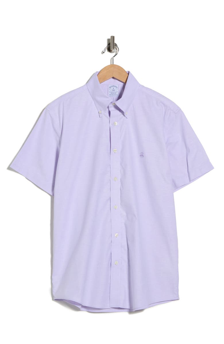 Brooks Brothers Regular Fit Non-Iron Stretch Oxford Short Sleeve Button-Down Shirt, Main, color, Violet Tulip Solid