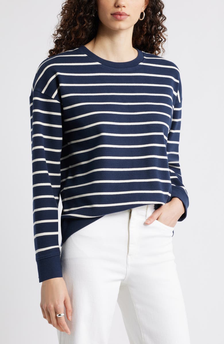 Caslon<sup>®</sup> Stripe Pullover Sweatshirt, Main, color, Navy Still Ivory Gentry Stripe