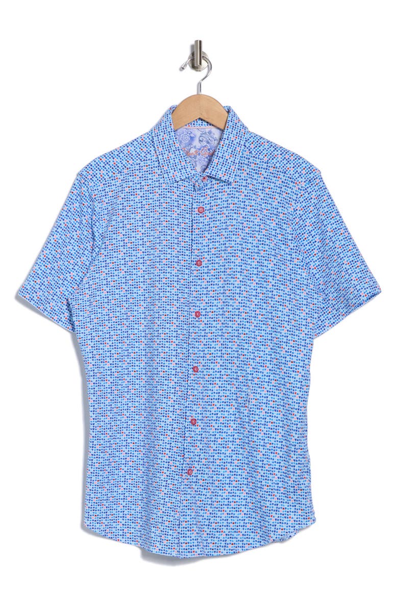 Robert Graham Short Sleeve Stretch Cotton Button-Up Shirt, Alternate, color, Blue