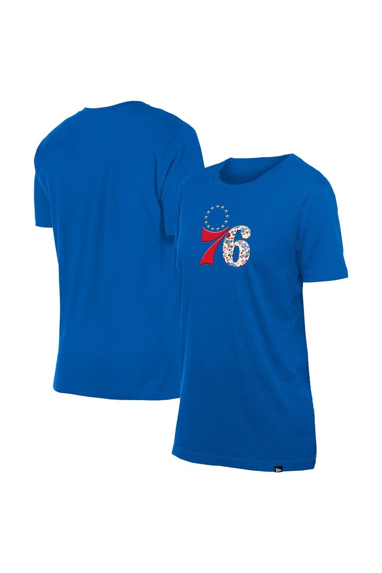 Women's New Era Royal Philadelphia 76ers Glam Game Flower T-Shirt, Main, color, Royal