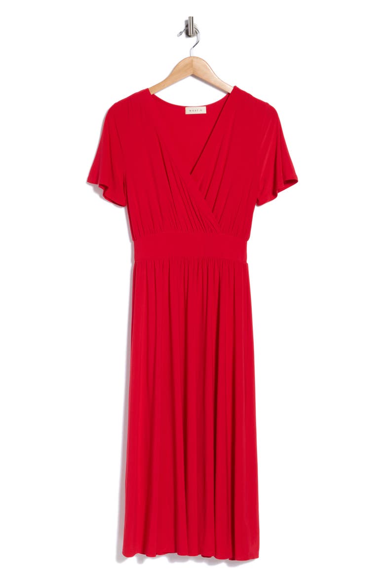 Knit Short Sleeve Midi Dress, Alternate, color, RED