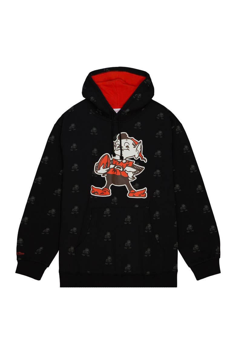 Men's Mitchell & Ness Black Cleveland Browns Allover Print Fleece Pullover Hoodie, Alternate, color, Black