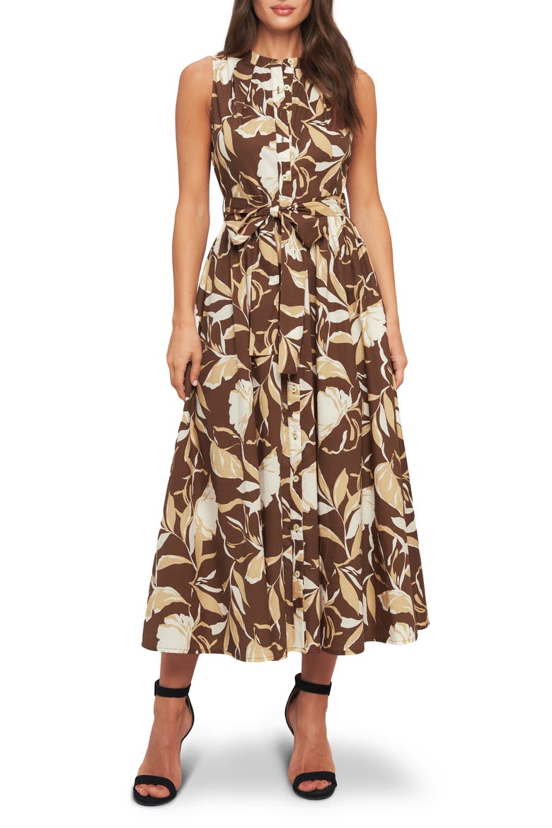 Sleeveless Cotton Poplin Shirtdress, Alternate, color, BROWN