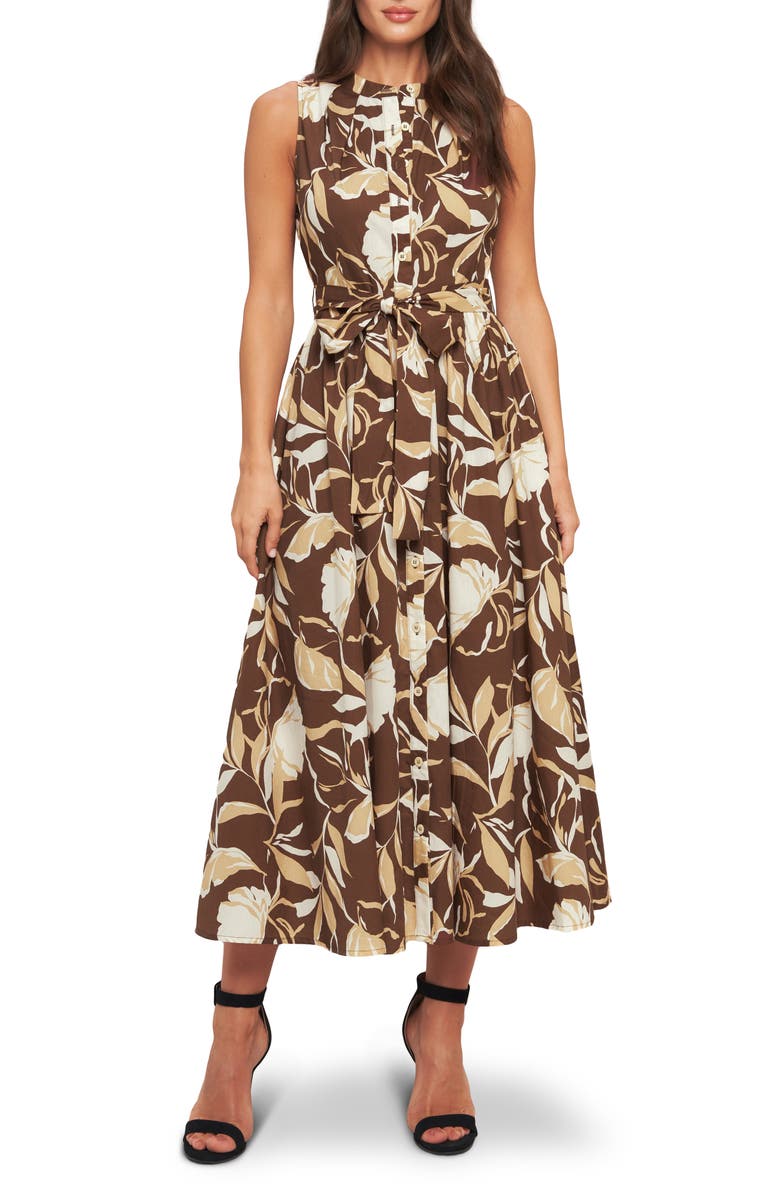 FLYING TOMATO Sleeveless Cotton Poplin Shirtdress, Alternate, color, Brown