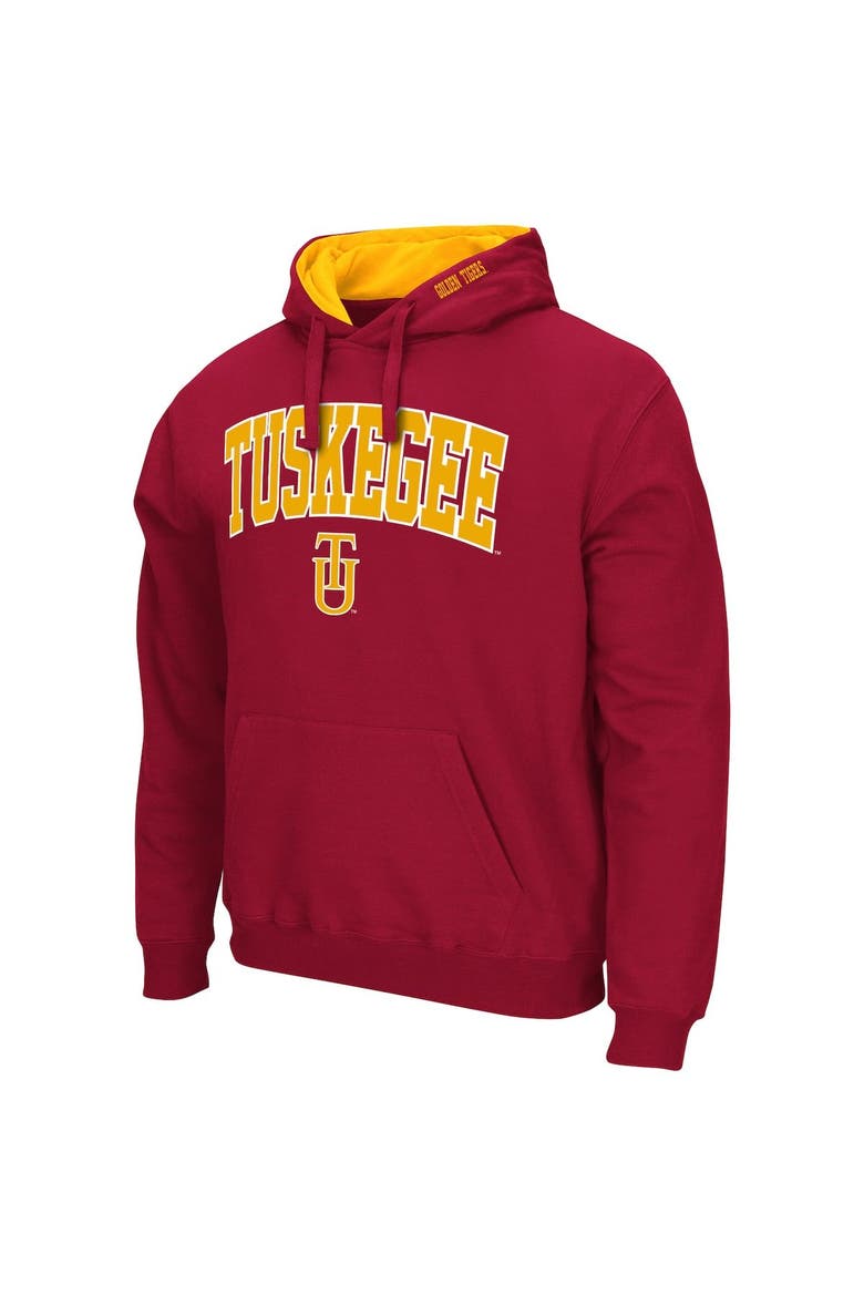 Men's Colosseum Crimson Tuskegee Golden Tigers Arch & Logo 3.0 Pullover Hoodie, Alternate, color, Crimson
