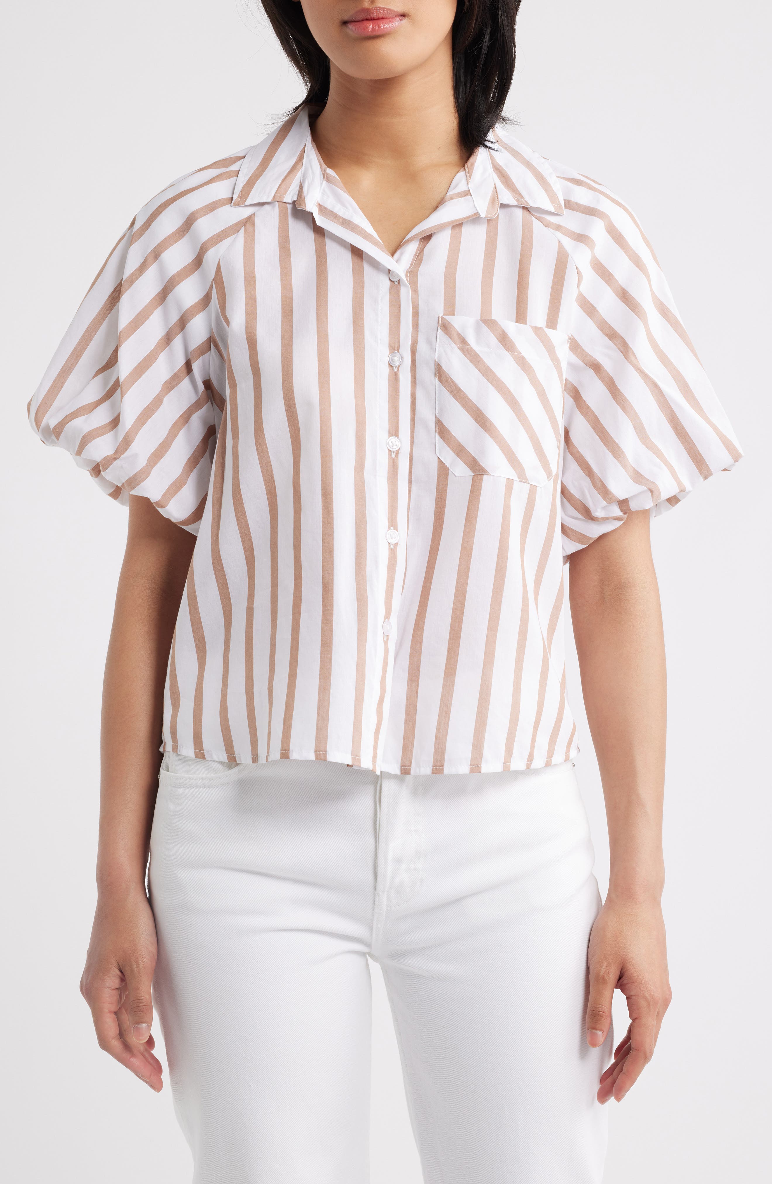 Biance Bubble Sleeve Button-Up Top