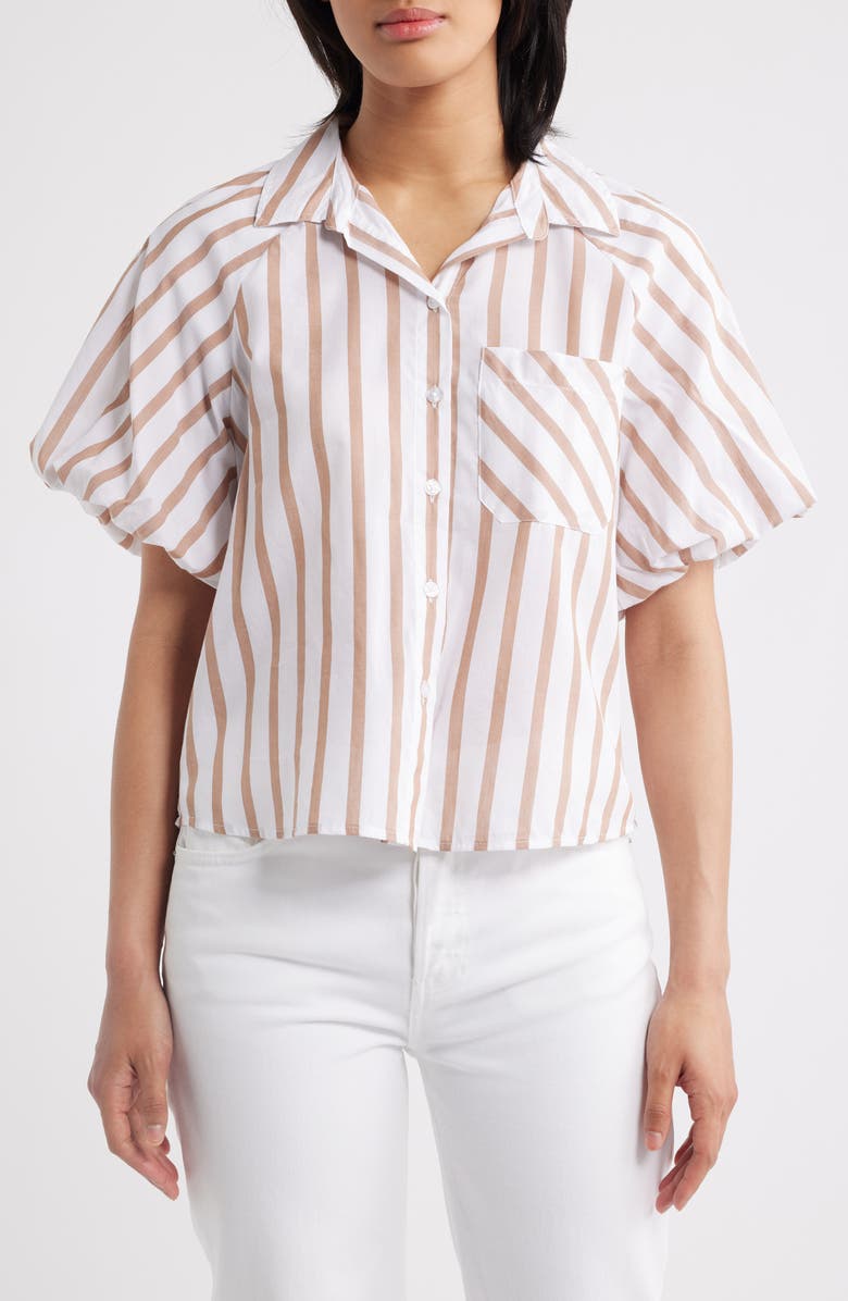 beachlunchlounge Biance Bubble Sleeve Button-Up Top, Main, color, Coffee Break