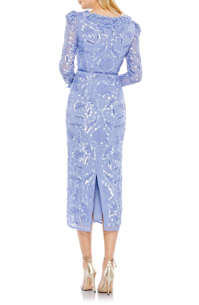 Mac Duggal Ruffle Neck Long Sleeve Sequin Midi Dress, Alternate, color,