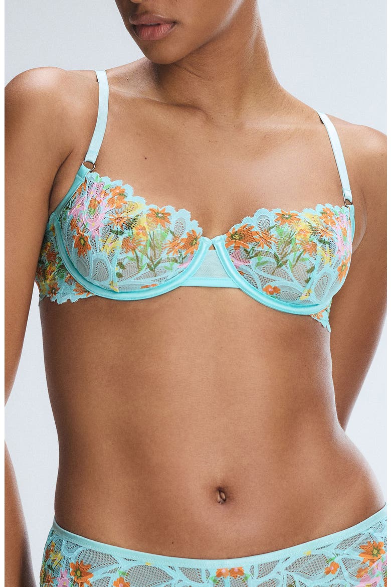 Savage Not Sorry Unlined Lace Balconette Bra, Main, color, SPLASH ME BLUE FEELING FLORAL