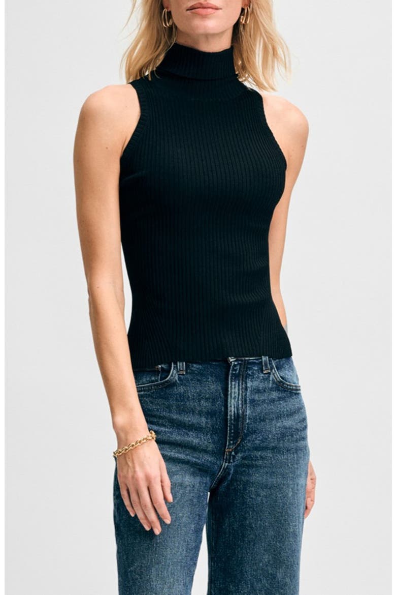 Rib Turtleneck Sleeveless Top, Main, color, BLACK