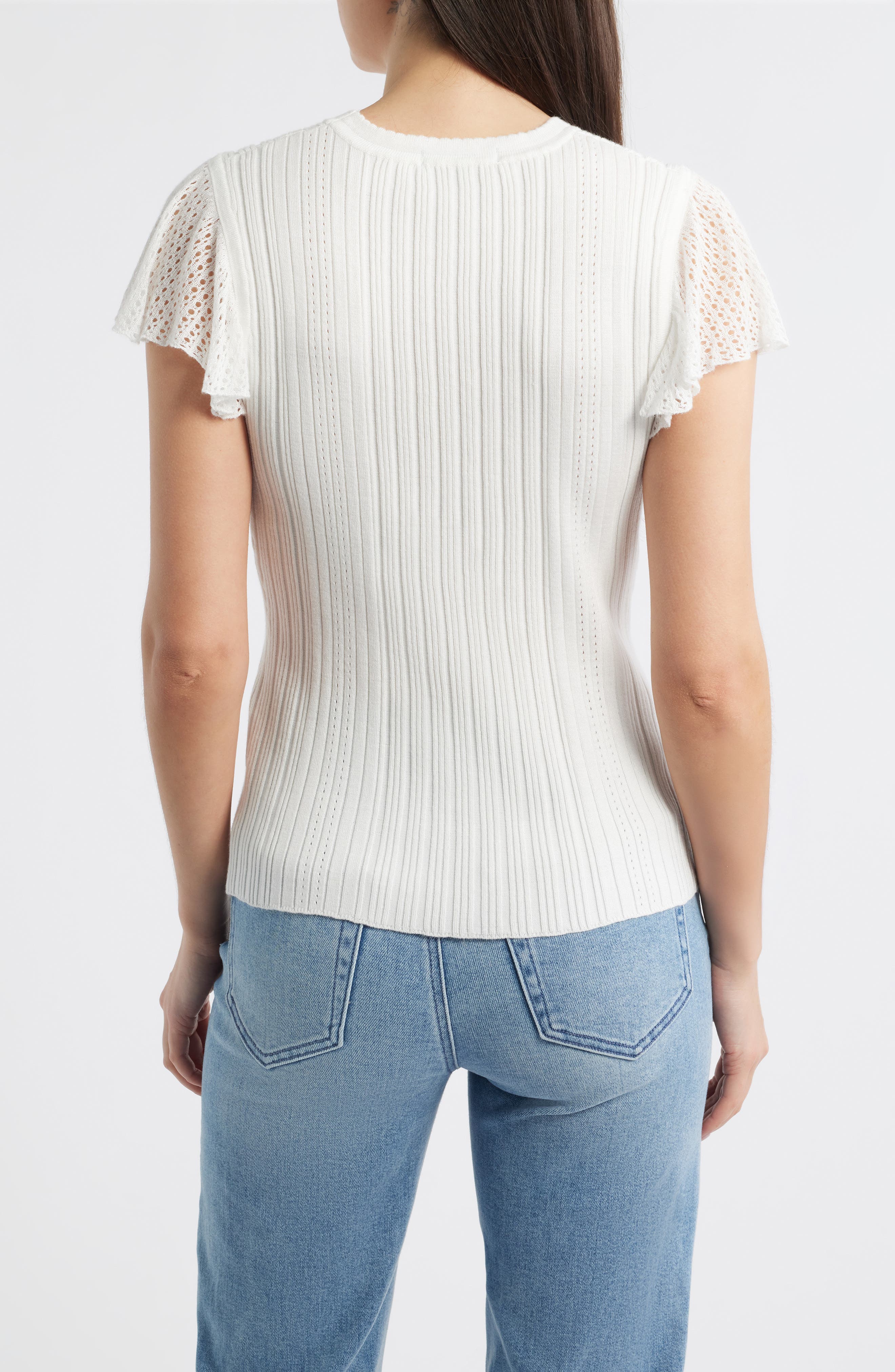 Pointelle Flutter Sleeve Sweater - image 2