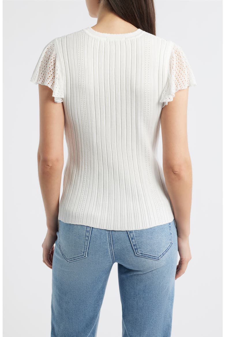 Pointelle Flutter Sleeve Sweater, Alternate, color, OFF WHITE