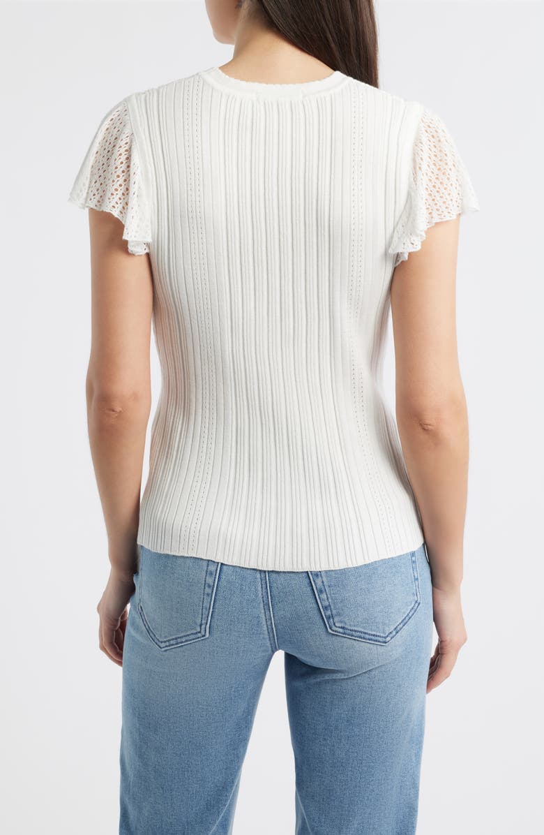 Wit & Wisdom Pointelle Flutter Sleeve Sweater, Alternate, color, Off White