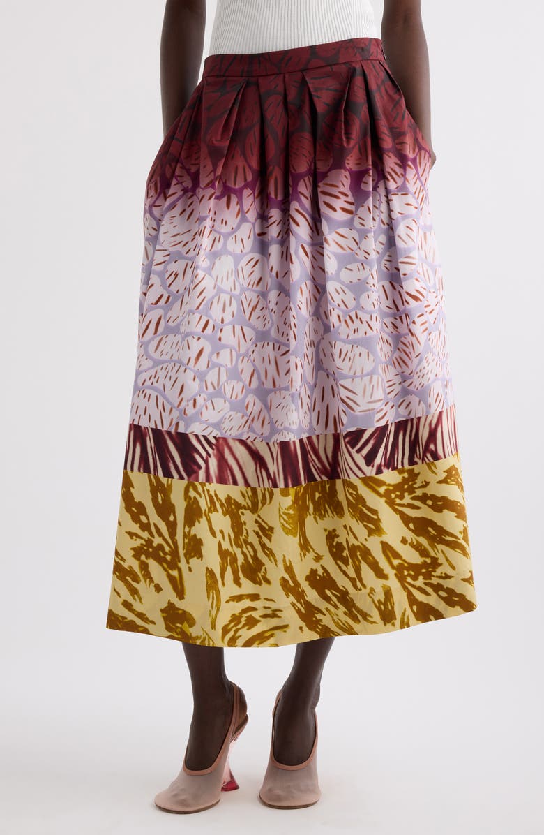 Dries Van Noten Soni Mixed Print A-Line Midi Skirt, Main, color, Burgundy