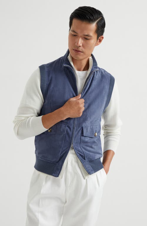 Brunello Cucinelli Suede-cotton Gilet In Denim
