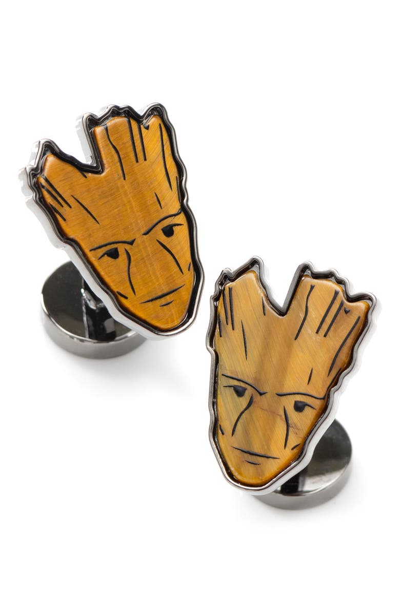 Cufflinks, Inc. I Am Groot Tiger's Eye Cuff Links, Main, color, Brown