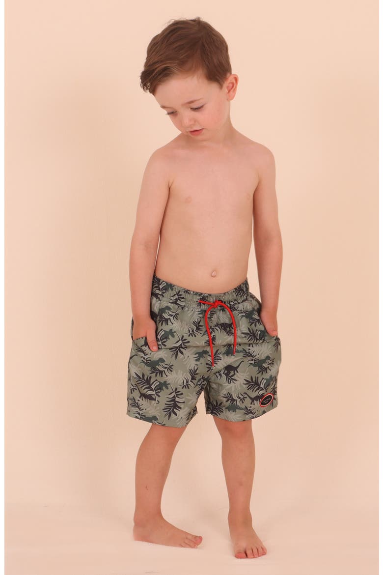 Kids' Dino Park UPF 50+ Swim Trunks, Alternate, color, GREEN