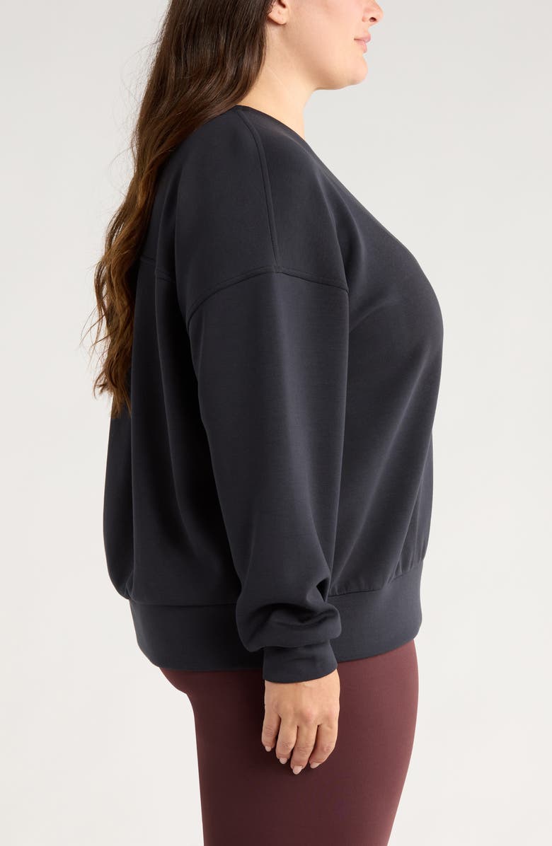 Zella Ultrasoft Boxy Knit Crew Sweatshirt, Alternate, color, Black