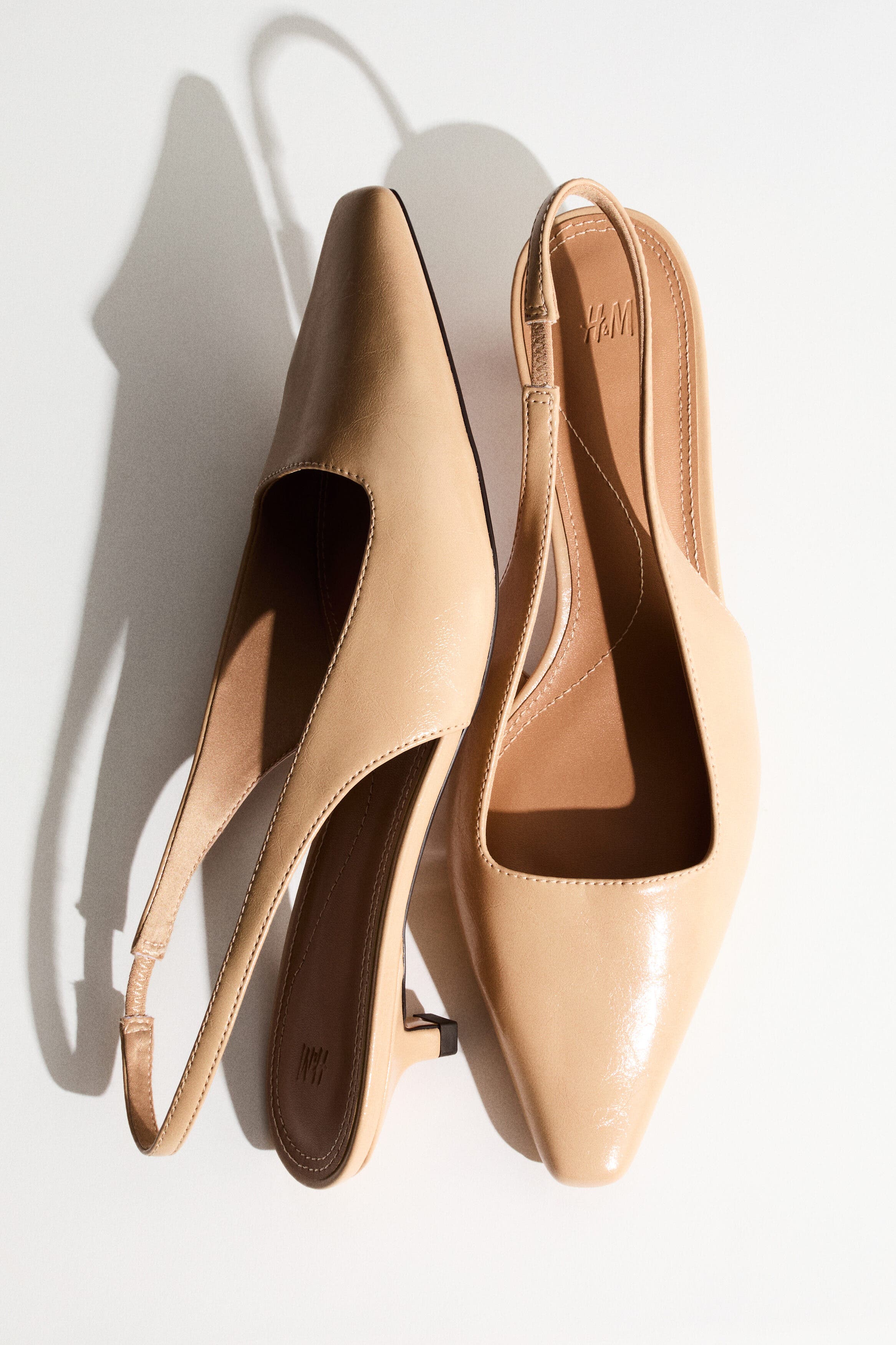 H&M Kitten-heeled Slingbacks, Alternate, color, Beige