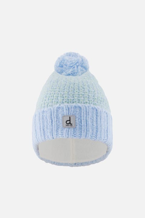 Classic Textured Fleece-Lined Knit Hat with Pompom