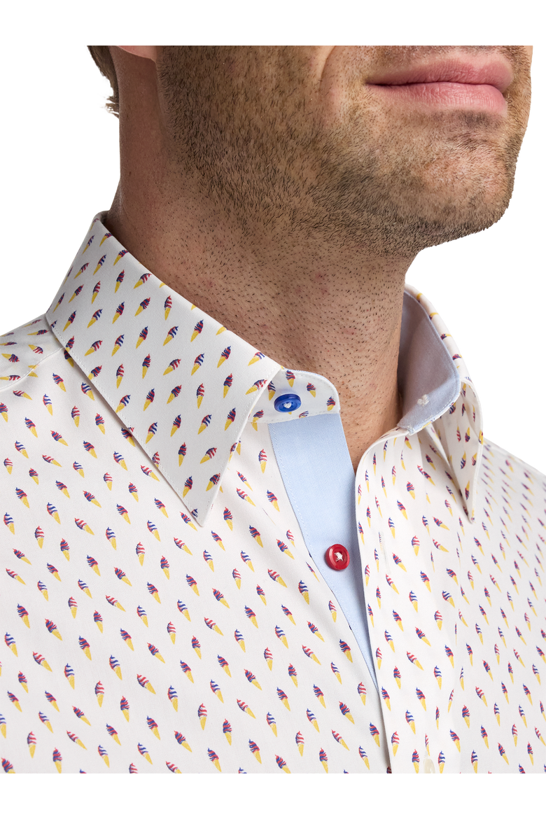 Cotton Point Collar Poplin Classic Contrast Trim Button Cuff Long Sleeve, Alternate, color, White/Blue