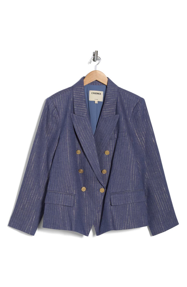 L'AGENCE Kenzie Double Breasted Blazer, Main, color, Wild Wind/ Gold Pinstripe