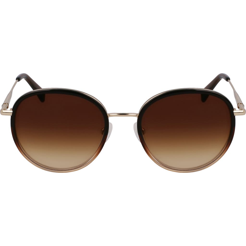 Longchamp Roseau 52mm Gradient Round Sunglasses In Gold/gradient Brown