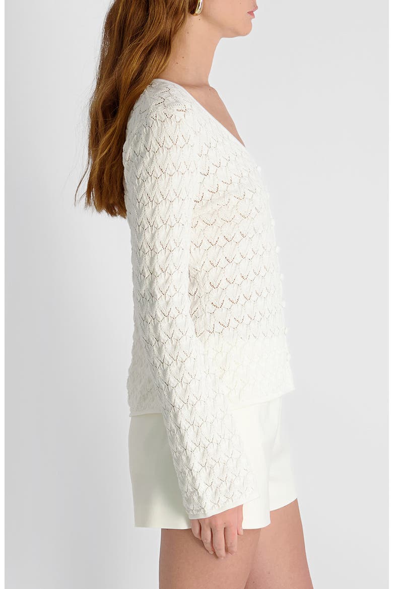 Mozart Heartleaf Pointelle Cotton Cardigan, Alternate, color, SUMMER WHITE