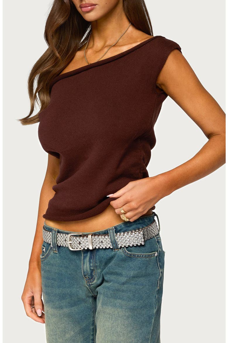 Lauria Off Shoulder Rib Knit Top, Alternate, color, BROWN