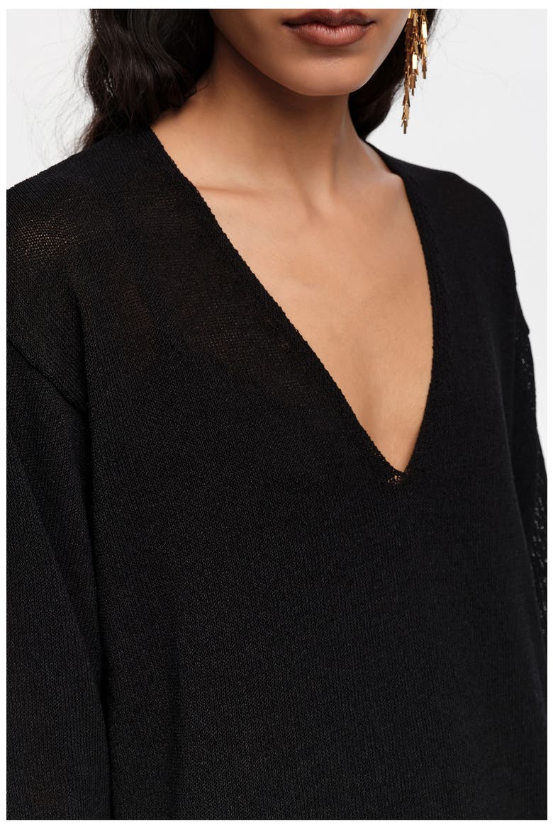 Cotton V-Neck Sweater, Alternate, color, BLACK