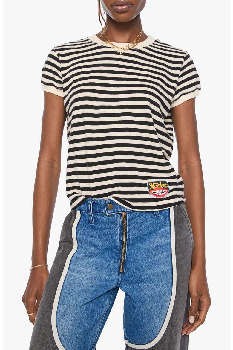 The Boxy Goodie Goodie Striped T-Shirt, Main, color, BLACK AND CREAM STRIIPE