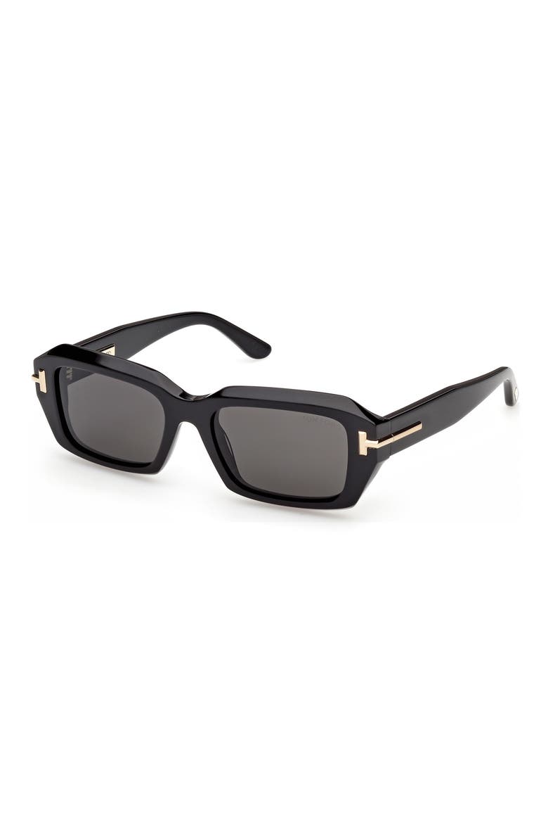 53mm Rectangular Sunglasses, Alternate, color, SHINY BLACK GOLD / SMOKE