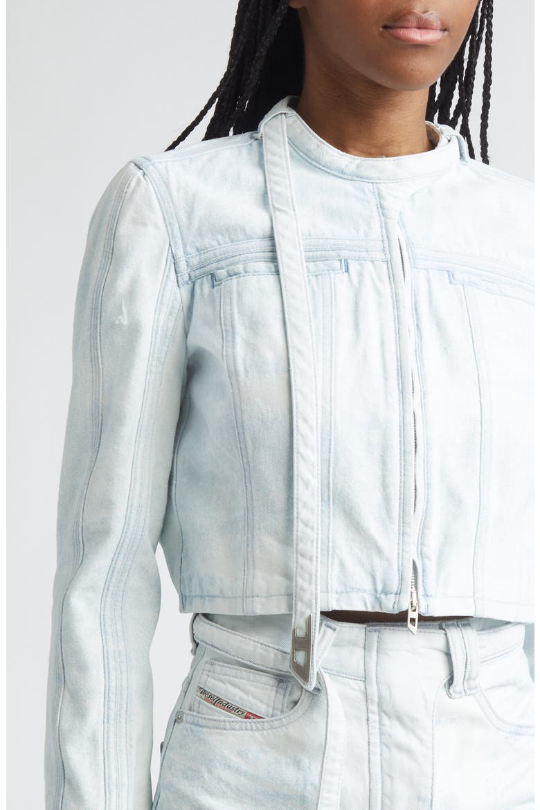 De-Saphix Crop Satin Denim Jacket, Alternate, color, DENIM